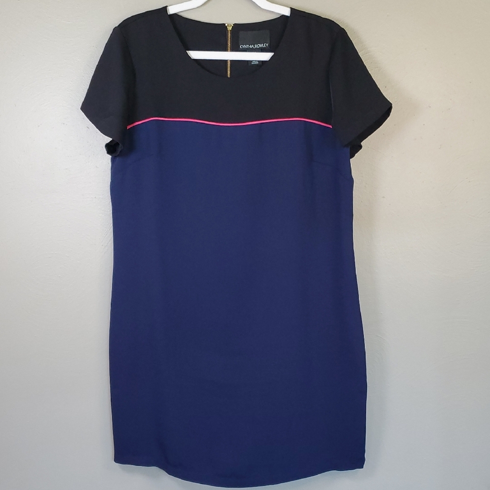 Cynthia Rowley Navy and Black Dress W/ Touch Of Pink. Size 8